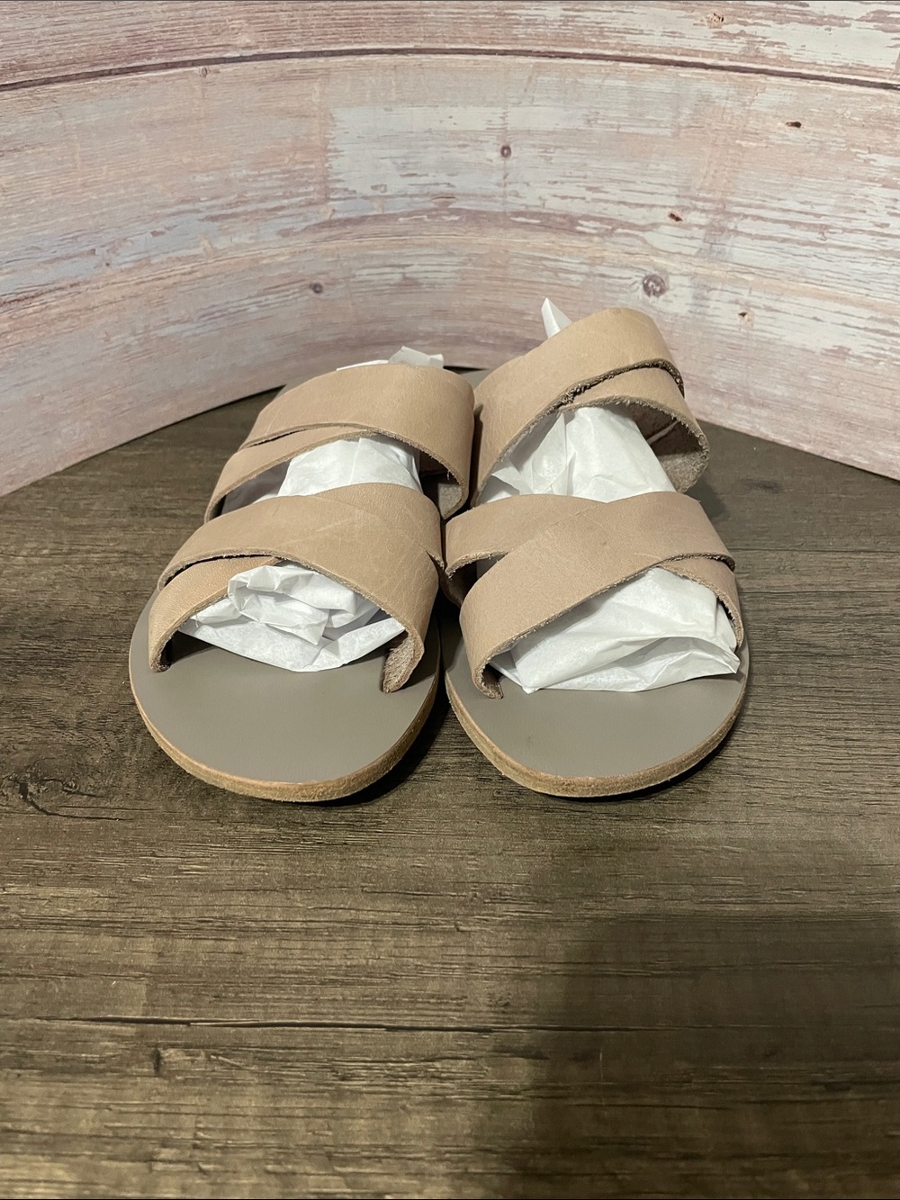 KYMA Neutral Tan Strappy Slide Sandals